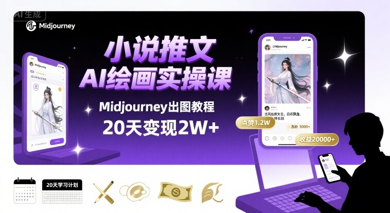 小说推文干货分享之AI绘画MJ出图实操课，用Midjourney做小说推文，20天挣2w-鸿洪资源网