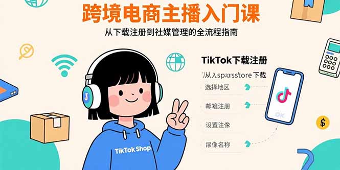 跨境电商主播入门课，TikTok下载注册，支付工具配置，社媒账号管理全流程-鸿洪资源网