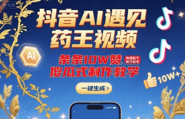 抖音AI遇见药王视频，条条10W赞，快速起千粉万粉号，傻瓜式制作教学-鸿洪资源网