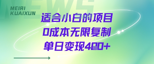 适合小白的项目0成本无限复制单日变现4张+-鸿洪资源网