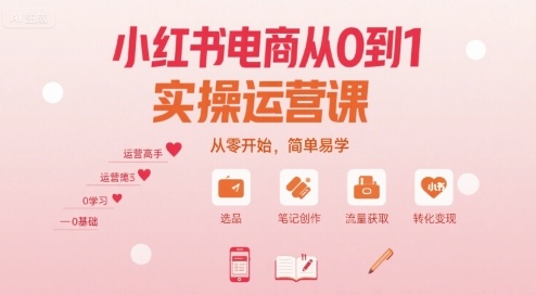 小红书电商从0到1实操运营课，从零开始，简单易学-鸿洪资源网