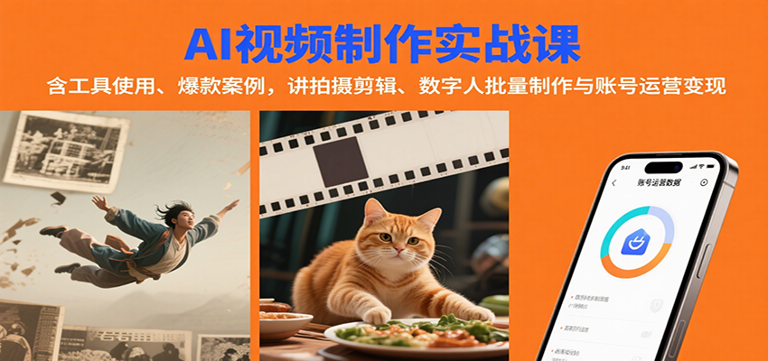 AI视频制作实战：含工具使用、爆款案例，讲拍摄剪辑、数字人批量制作与账号运营变现-鸿洪资源网