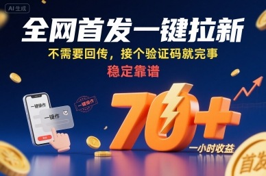 全网首发一键拉新项目，不需要回传，接个验证码就完事，稳定靠谱，一小时收益70+【揭秘】-鸿洪资源网