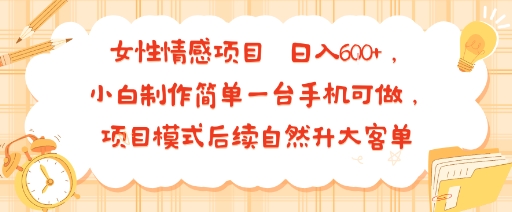 女性情感项目 小白制作简单一台手机可做 项目模式后续自然升大客单 日入6张-鸿洪资源网