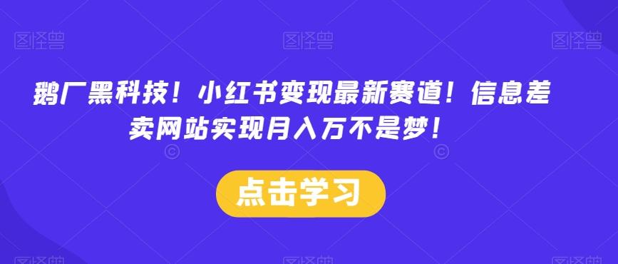 鹅厂黑科技！小红书变现最新赛道！信息差卖网站实现月入万不是梦！-鸿洪资源网