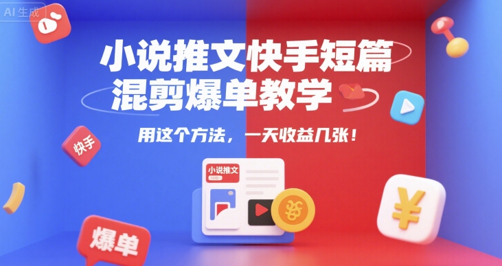 小说推文快手短篇混剪爆单教学，用这个方法，一天收益几张-鸿洪资源网
