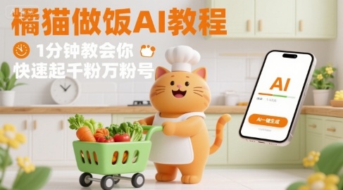 有趣的橘猫买菜做饭视频，用AI一键搞定，1分钟教会你，快速起千粉万粉号-鸿洪资源网