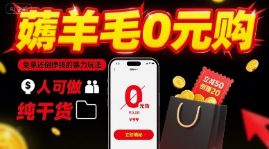 薅羊毛0元购，免单还倒挣钱的暴力玩法，人人可做，纯干货-鸿洪资源网