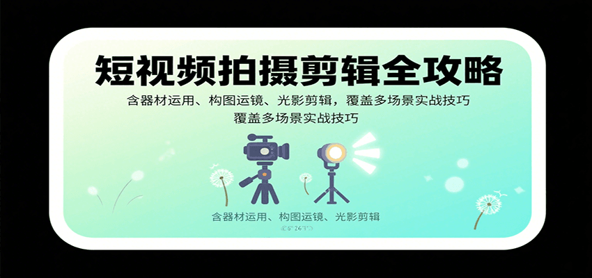 短视频拍摄剪辑全攻略：含器材运用、构图运镜、光影剪辑，覆盖多场景实战技巧-鸿洪资源网