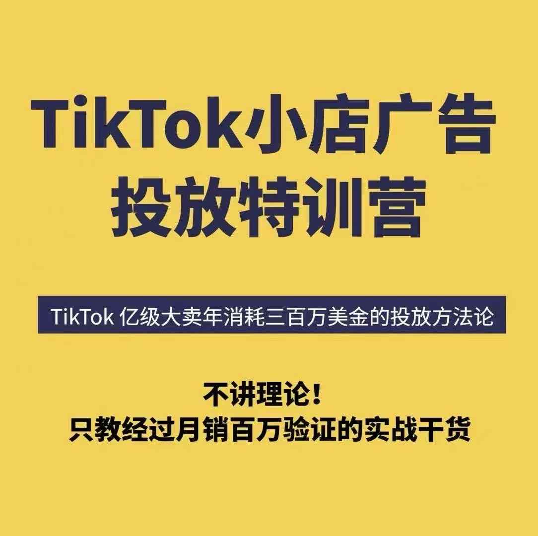 TikTok小店广告投放特训营，6天破局计划专治各种“投不动”，教你经过月销百万验证的实战干货-鸿洪资源网