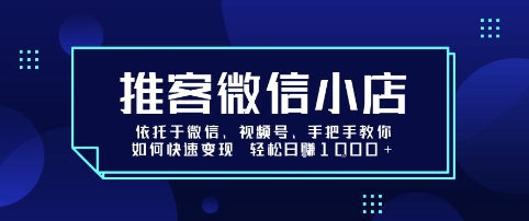 推客微信小店依托于微信、视频号，手把手教你如何快速变现 轻松日入1k+【揭秘】-鸿洪资源网