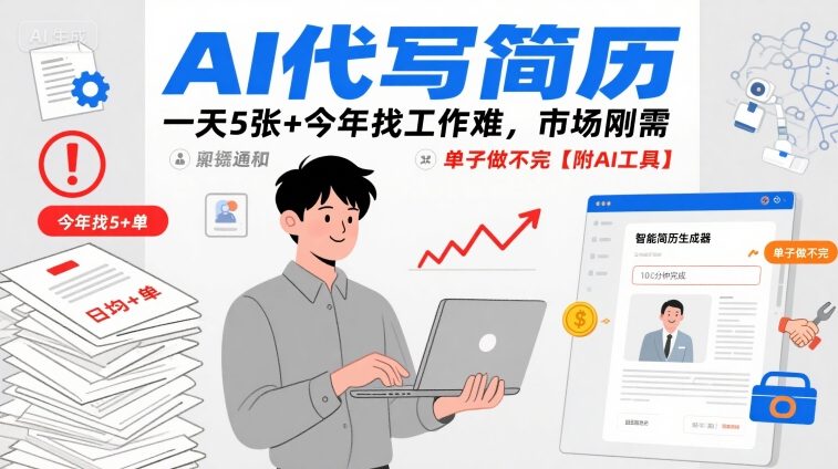 AI代写简历，一天5张+今年找工作难，市场刚需，单子做不完【附AI工具】-鸿洪资源网