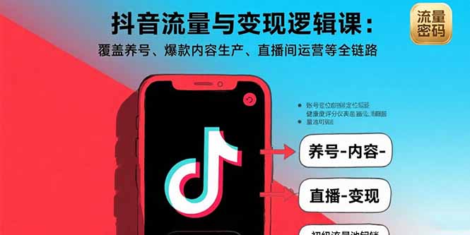 抖音流量与变现逻辑课：覆盖养号、爆款内容生产、直播间运营等全链路-鸿洪资源网