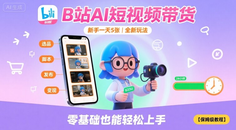 B站AI短视频带货，新手一天5张，全新玩法【保姆级教程】-鸿洪资源网