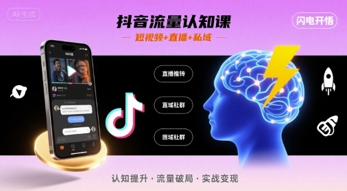 抖音流量认知课，短视频+直播+私域，认知提升，闪电开悟-鸿洪资源网