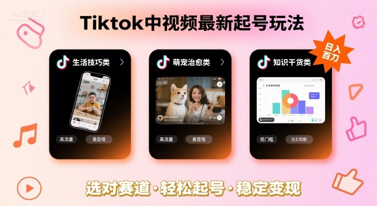 Tiktok中视频最新起号玩法，想要日入百刀，做好这几个赛道就可以了-鸿洪资源网