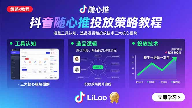 抖音随心推投放策略教程：涵盖工具认知、选品逻辑和投放技术三大核心模块-鸿洪资源网