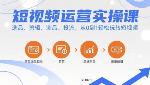 短视频运营实操课，选品、剪辑、测品、投流，从0到1轻松玩转短视频-鸿洪资源网
