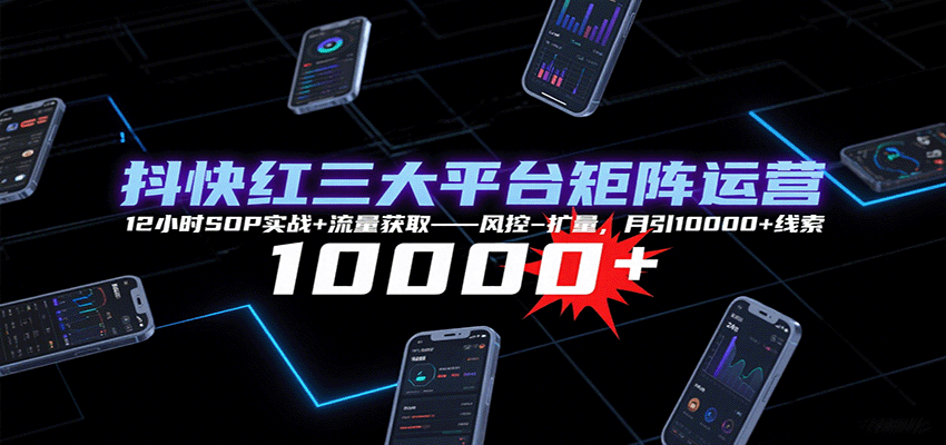 抖快红三大平台矩阵运营，12小时SOP实战+流量获取-风控-扩量，月引10000+线索-鸿洪资源网