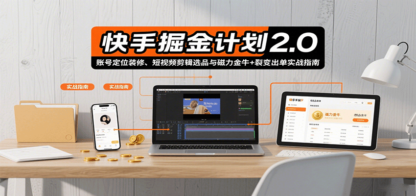 快手掘金计划2.0，账号定位装修、短视频剪辑选品与磁力金牛+裂变出单实战指南-鸿洪资源网