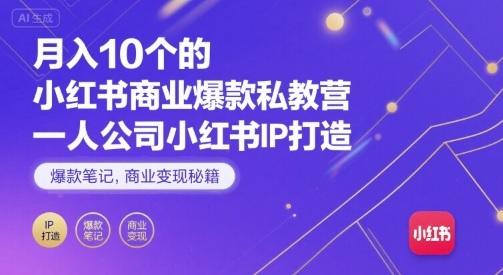 月入10个的小红书商业爆款私教营，一人公司小红书IP打造，爆款笔记，商业变现秘籍-鸿洪资源网