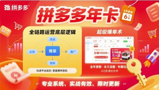 拼多多年卡【8月更新6节】拼多多全链路运营底层逻辑，超级爆单术-鸿洪资源网
