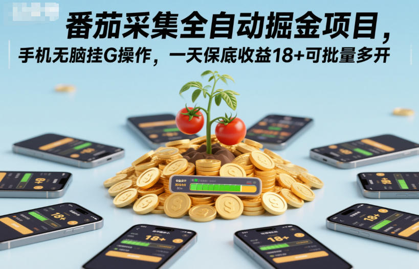番茄采集全自动掘金项目，手机无脑挂G操作，一天保底收益18+可批量多开【揭秘】-瀚洪创业网