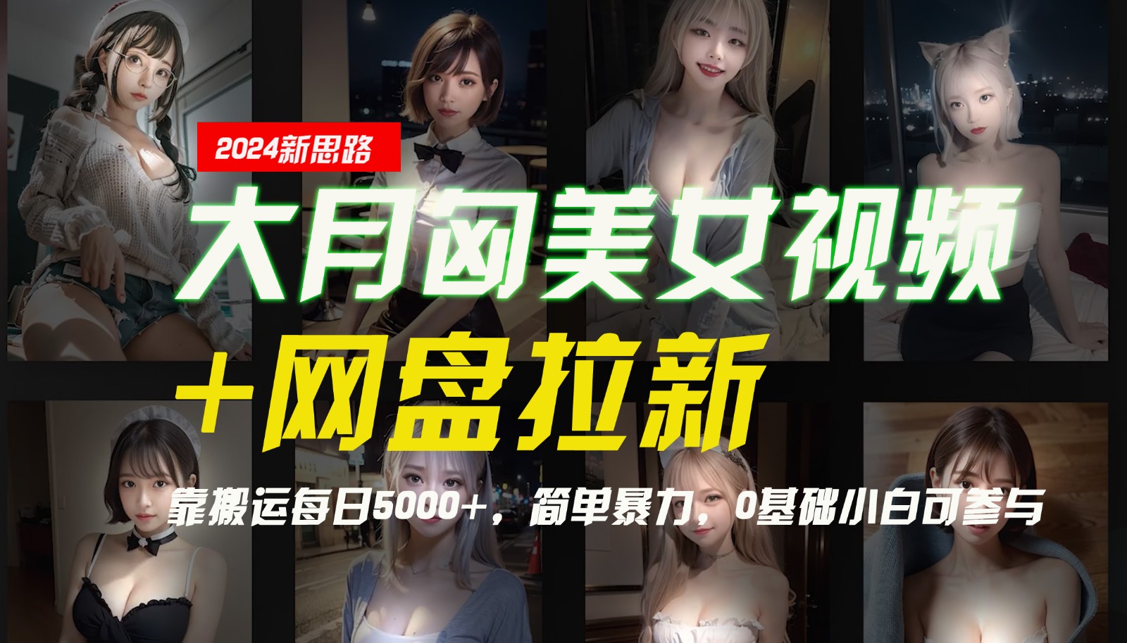【新思路】大月匈美女视频+网盘拉新，靠搬运每日5000+，简单暴力，0基础小白可参与-瀚洪创业网