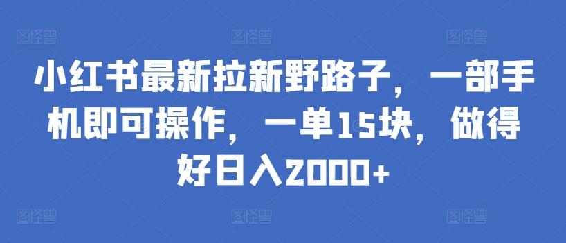 小红书最新拉新野路子，一部手机即可操作，一单15块，做得好日入2000+【揭秘】-瀚洪创业网