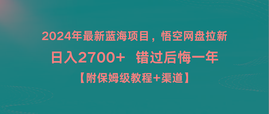 2024年最新蓝海项目，悟空网盘拉新，日入2700+错过后悔一年【附保姆级教...-瀚洪创业网