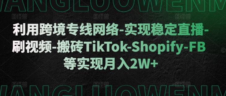 利用跨境专线网络-实现稳定直播-刷视频-搬砖TikTok-Shopify-FB等实现月入2W+【揭秘】-瀚洪创业网