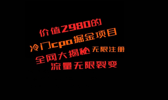 价值2980的CPA掘金项目大揭秘，号称当天收益200+，不见收益包赔双倍-瀚洪创业网
