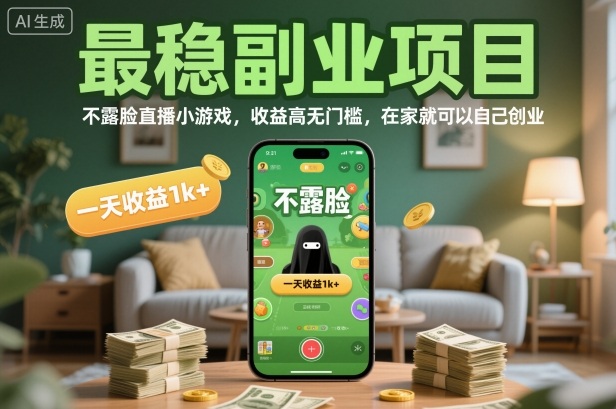 最稳副业项目，不露脸直播小游戏，收益高无门槛，一天收益1k+，在家就可以自己创业【揭秘】-瀚洪创业网
