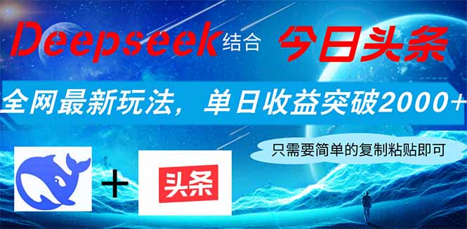 Deepseek结合今日头条，全网最新玩法，单日收益突破2000+，小白轻松上手-瀚洪创业网