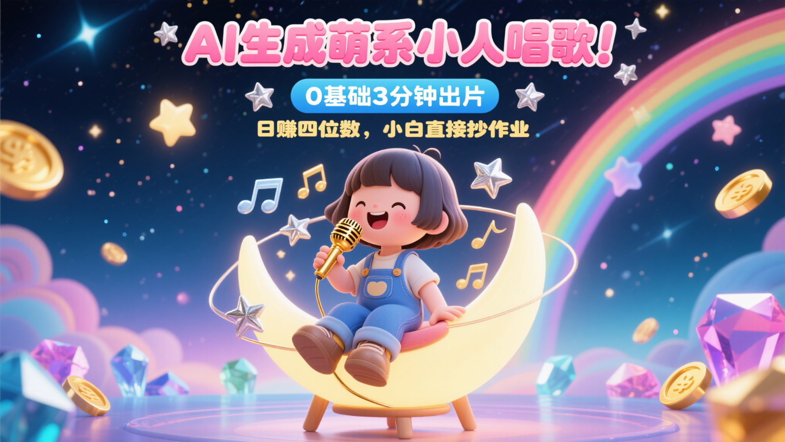 AI生成萌系小人唱歌！0基础3分钟出片，28个作品涨粉9万，日赚四位数，小白直接抄作业-瀚洪创业网