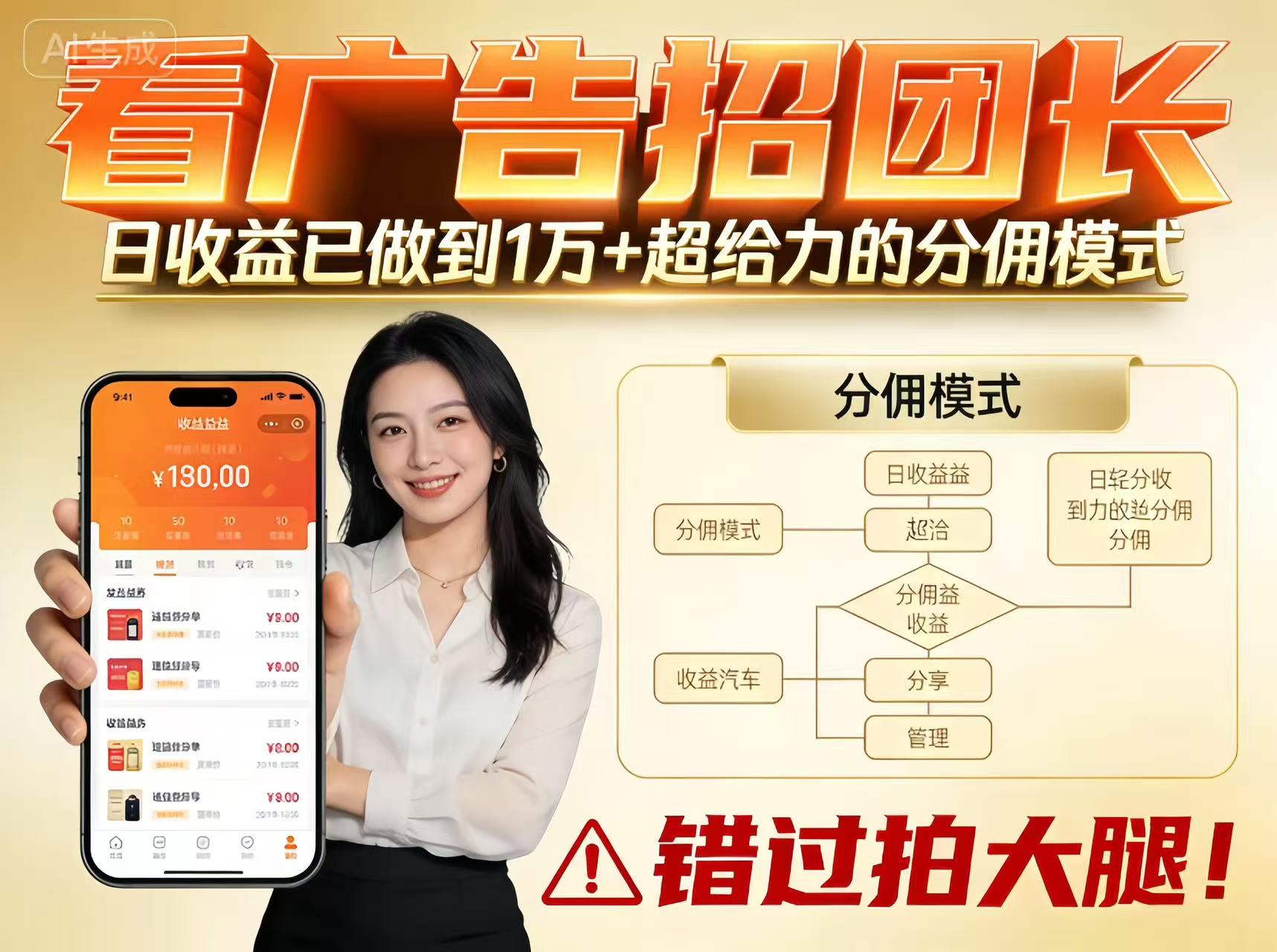 看广告招团长，团队收益已做到日入1万，分佣模式超给力，错过拍大腿-瀚洪创业网