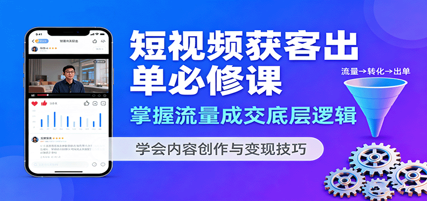 短视频获客出单必修课：掌握流量成交底层逻辑，学会内容创作与变现技巧-瀚洪创业网