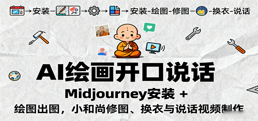 AI绘画开口说话，Midjourney安装 + 绘图出图，小和尚修图、换衣与说话视频制作-瀚洪创业网