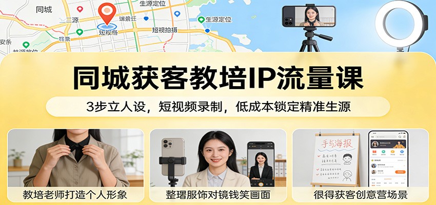 同城获客教培IP流量课：3步立人设，短视频录制，低成本锁定精准生源-瀚洪创业网