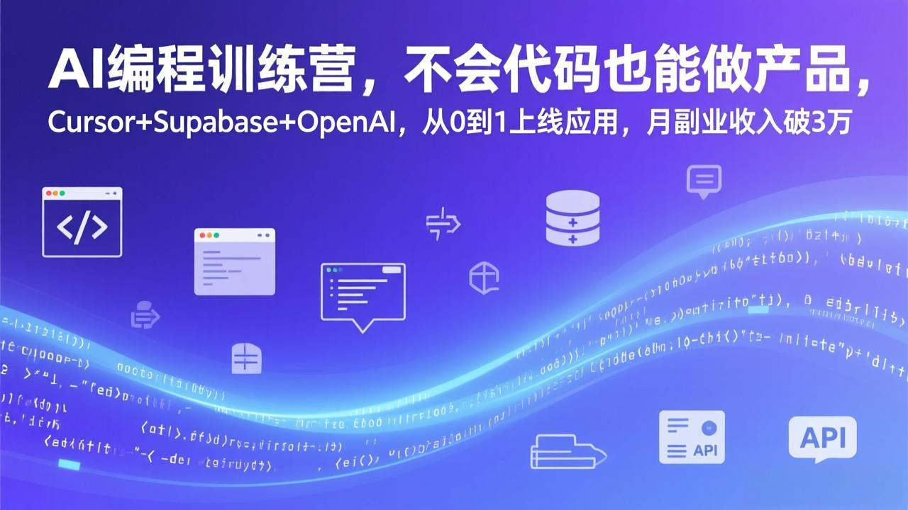 AI编程训练营，不会代码也能做产品，Cursor+Supabase+OpenAI，从0到1上线应用，月副业收入破3万-瀚洪创业网