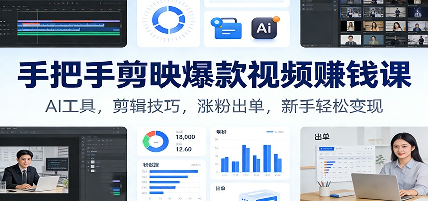 手把手剪映爆款视频赚钱课：AI工具，剪辑技巧，涨粉出单，新手轻松变现-瀚洪创业网