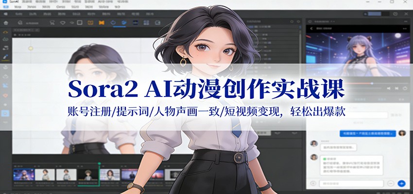 Sora2 AI动漫创作实战课：账号注册/提示词/人物声画一致/短视频变现，轻松出爆款-瀚洪创业网