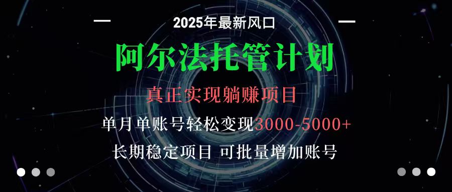 阿尔法托管计划 单账号月入3000-5000，长期稳定项目，新手小白轻松上手-瀚洪创业网