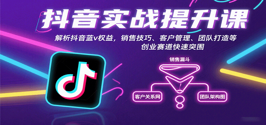 抖音实战提升课：解析抖音蓝v权益，销售技巧、客户管理、团队打造等创业赛道快速突围-瀚洪创业网