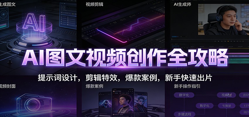 AI图文视频创作全攻略：提示词设计，剪辑特效，爆款案例，新手快速出片-瀚洪创业网