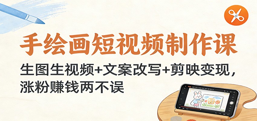 手绘画短视频制作课：生图生视频+文案改写+剪映变现，涨粉赚钱两不误-瀚洪创业网