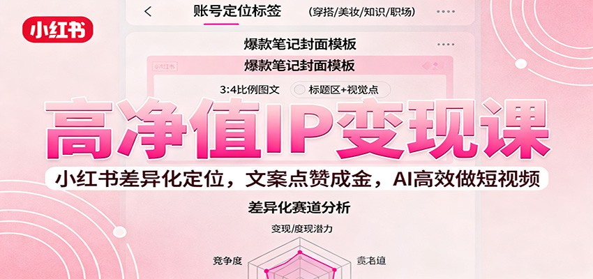 高净值IP变现课：小红书差异化定位，文案点赞成金， AI高效做短视频-瀚洪创业网