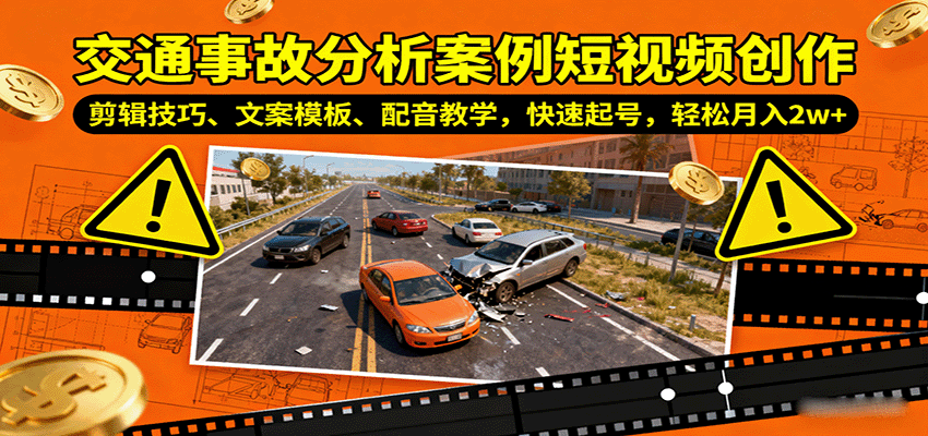 交通事故分析案例短视频创作，剪辑技巧、文案模板、配音教学，快速起号，轻松月入2w+-瀚洪创业网