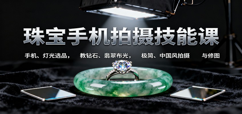 珠宝手机拍摄技能课:手机、 灯光选品，教钻石、翡翠布光，极简、中国风拍摄与修图-瀚洪创业网