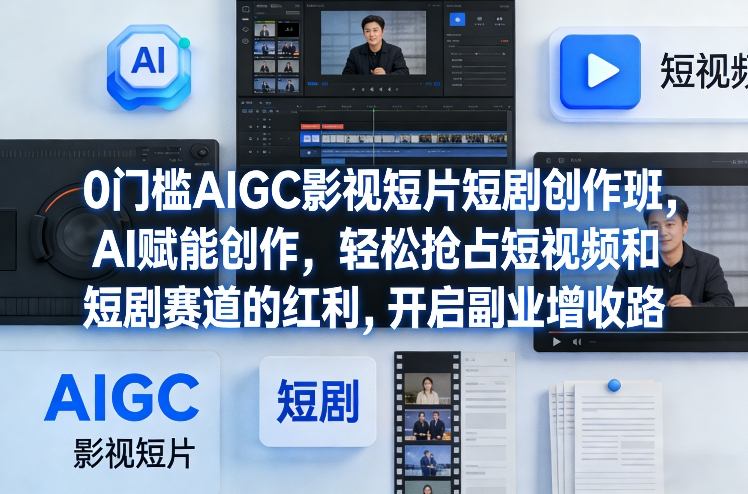 0门槛AIGC影视短片短剧创作班，AI赋能创作，轻松抢占短视频和短剧赛道的红利，开启副业增收路-瀚洪创业网